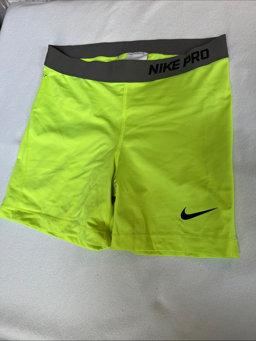 Nike Pro Dri-Fit technology Neon Yellow Athletic Shorts with Black Swoosh